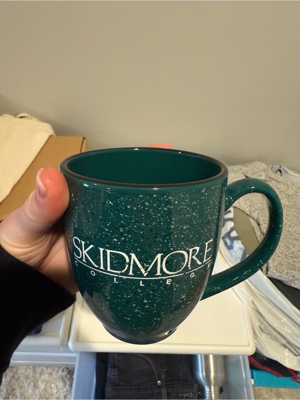 Skidmore College Green Speckled Ceramic Mug